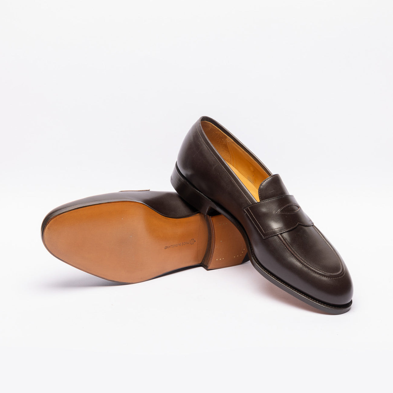 Edward Green Piccadilly penny loafers in brown leather (Espresso calf)