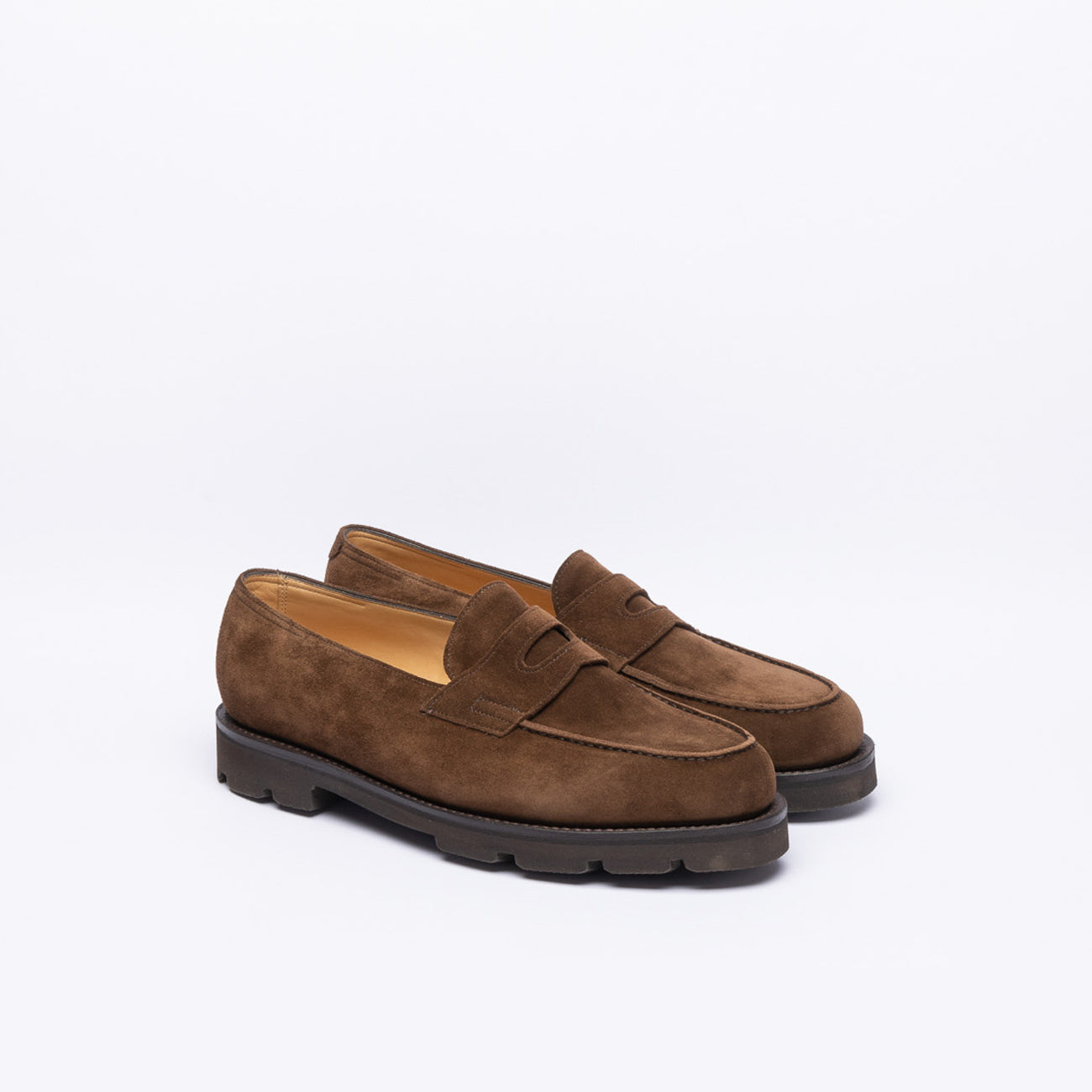 Mocassino penny John Lobb Lopez in camoscio marrone con Walking Sole (Fitting F/EE)