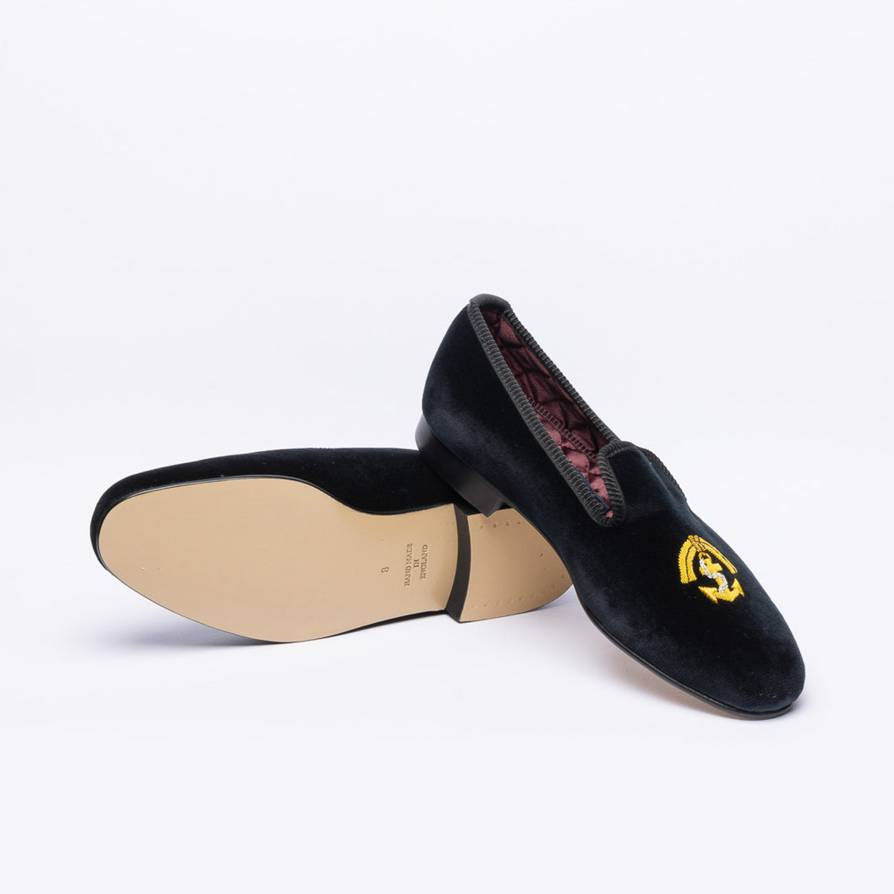 Mocassino slipper Bowhill & Helliot Ancora e Corda in velluto nero