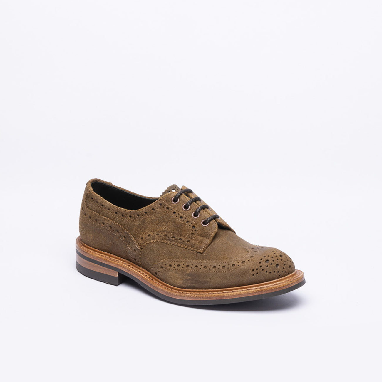 Stringata derby Tricker's Bourton in camoscio beige (Peanut reverse)