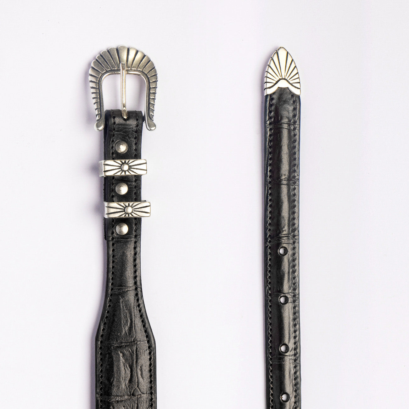 Cintura western Alberto Luti 818/35 in pelle stampa cocco nera