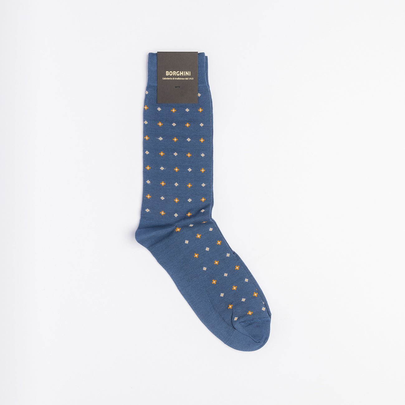 Borghini 891 light blue cotton short socks with orange and white flowers and crosses