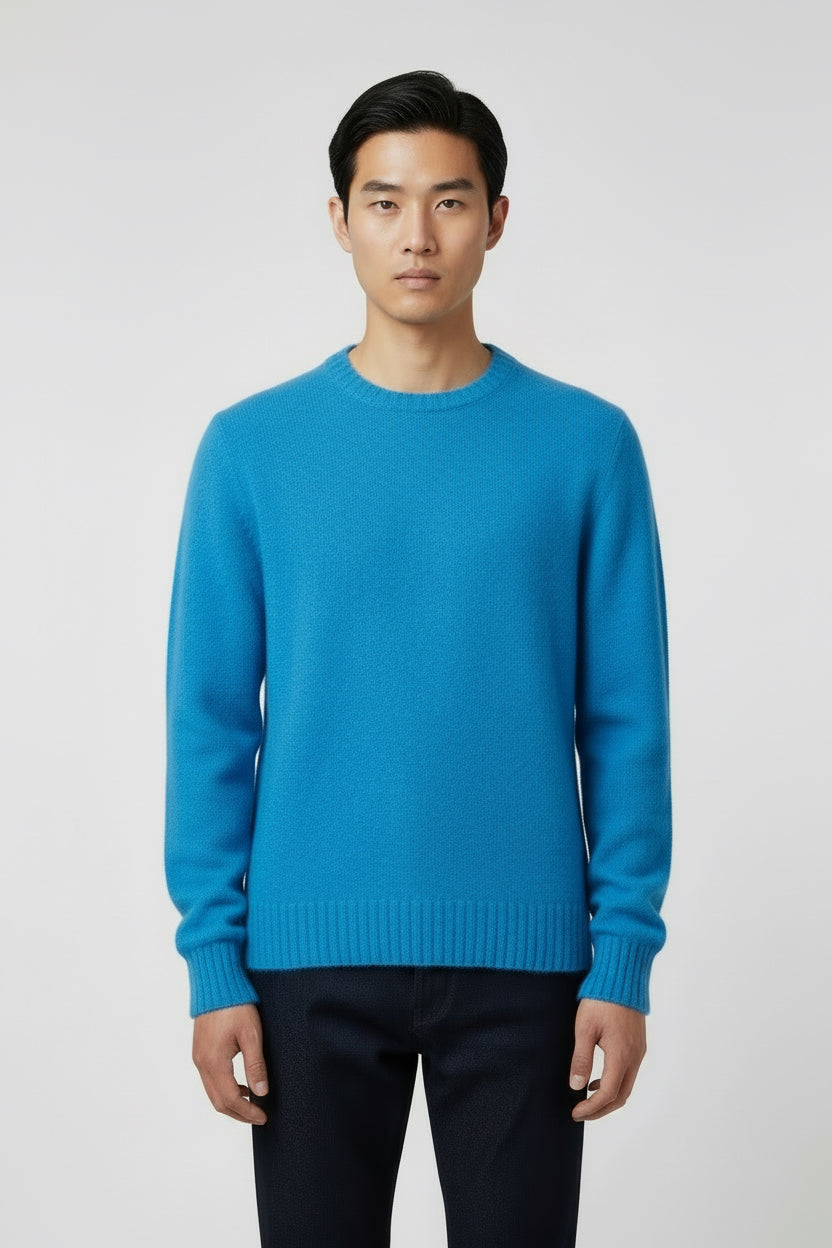 Maglione girocollo Drumohr in lana di agnello azzurra