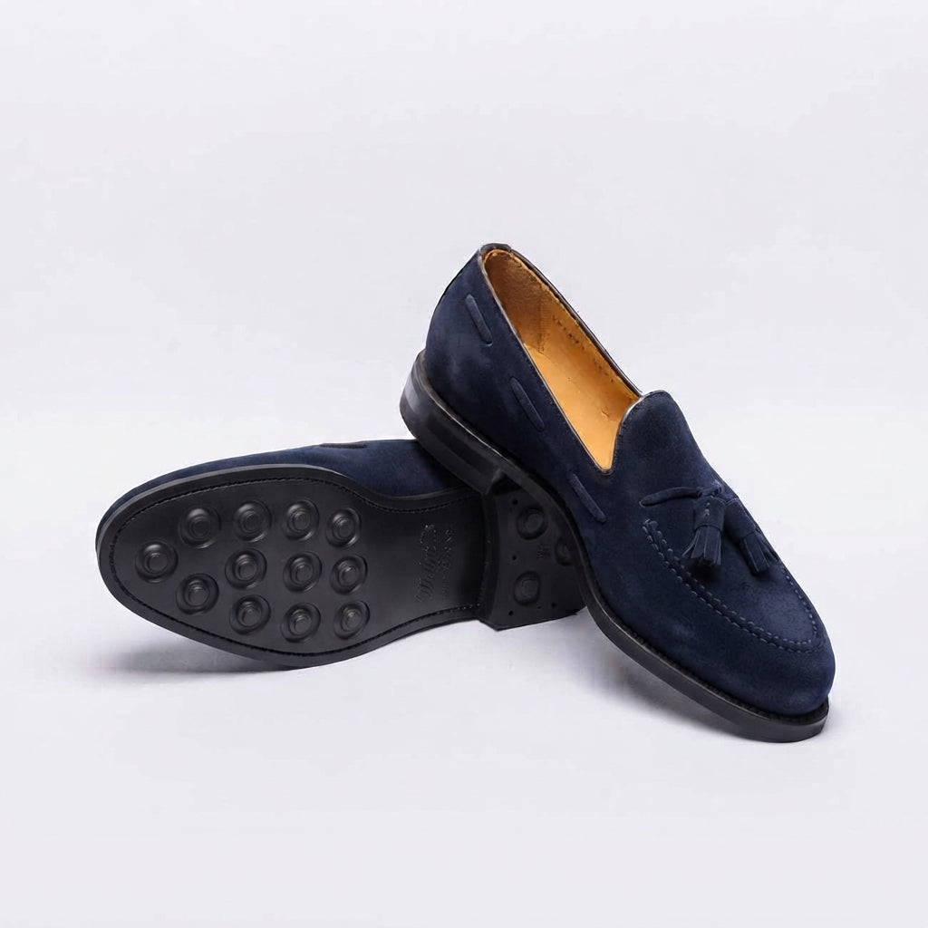 Mocassino con nappine Berwick 8491 in camoscio blu (Suola Dainite)