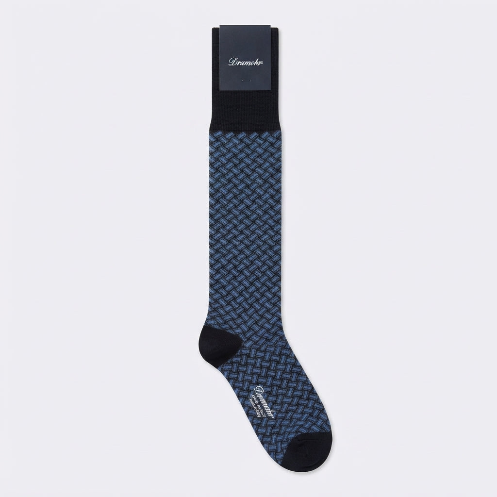 Calza lunga Drumohr in cotone blu scuro con biscottini blu indaco