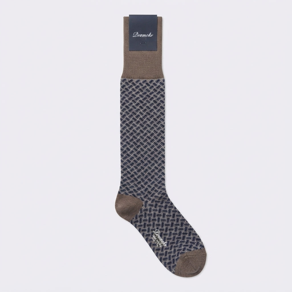 Calza lunga Drumohr in cotone beige con biscottini blu