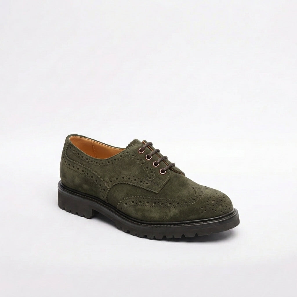 Stringata derby Tricker's Bourton in camoscio verde