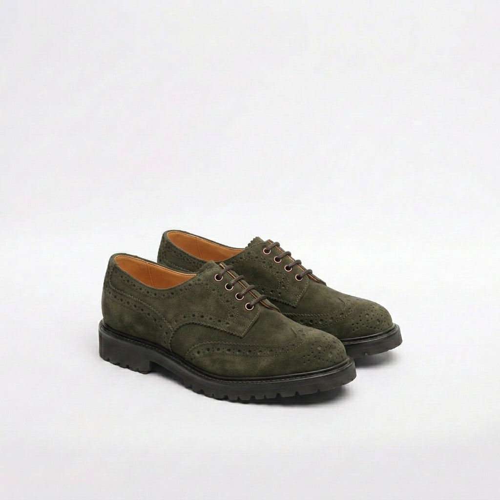 Stringata derby Tricker's Bourton in camoscio verde