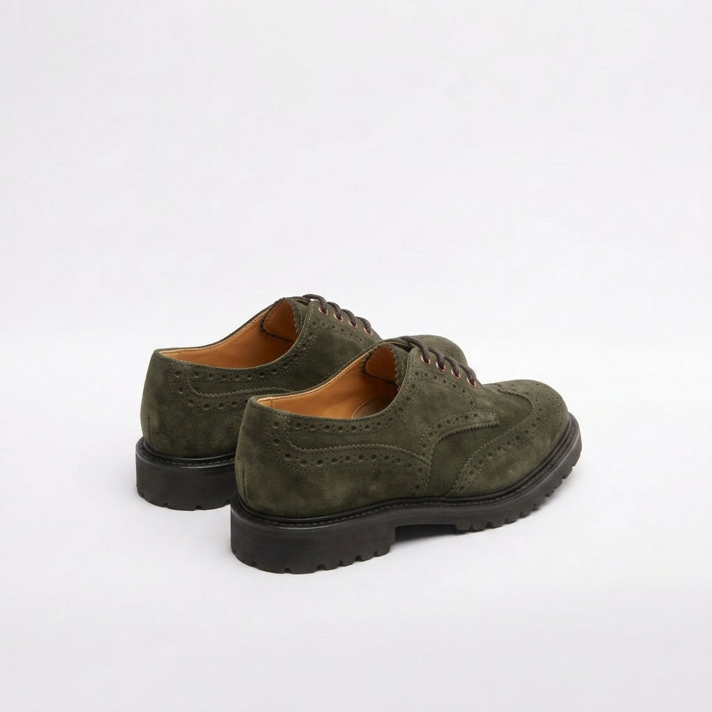 Stringata derby Tricker's Bourton in camoscio verde