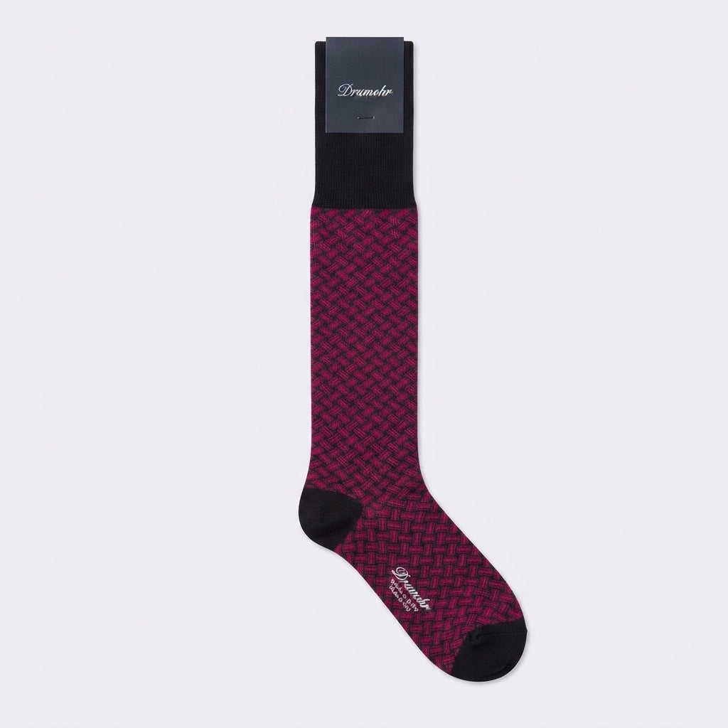 Calza lunga Drumohr in cotone nero con biscottini bordeuax