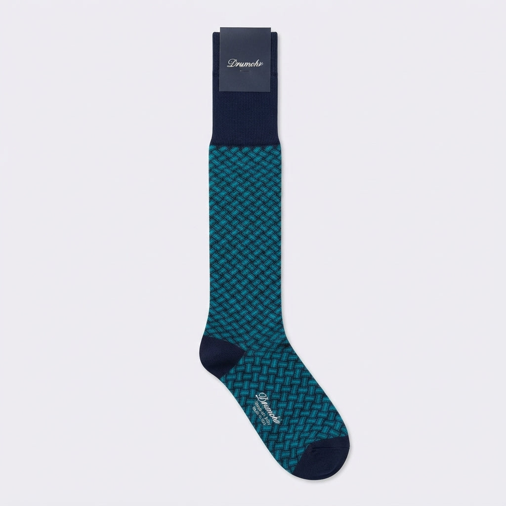 Calza lunga Drumohr in cotone blu con biscottini azzurri