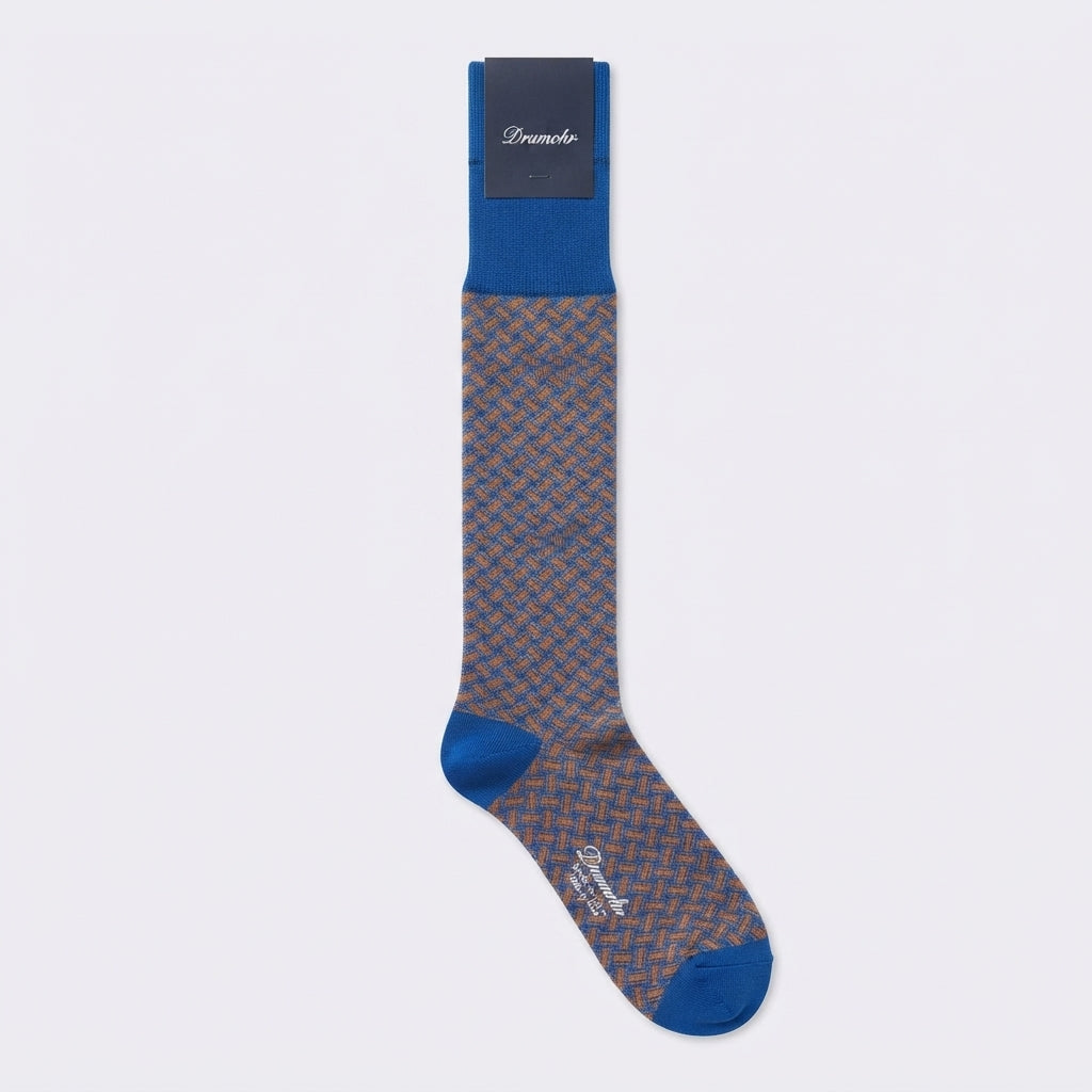 Calza lunga Drumohr in cotone blu con biscottini marroni