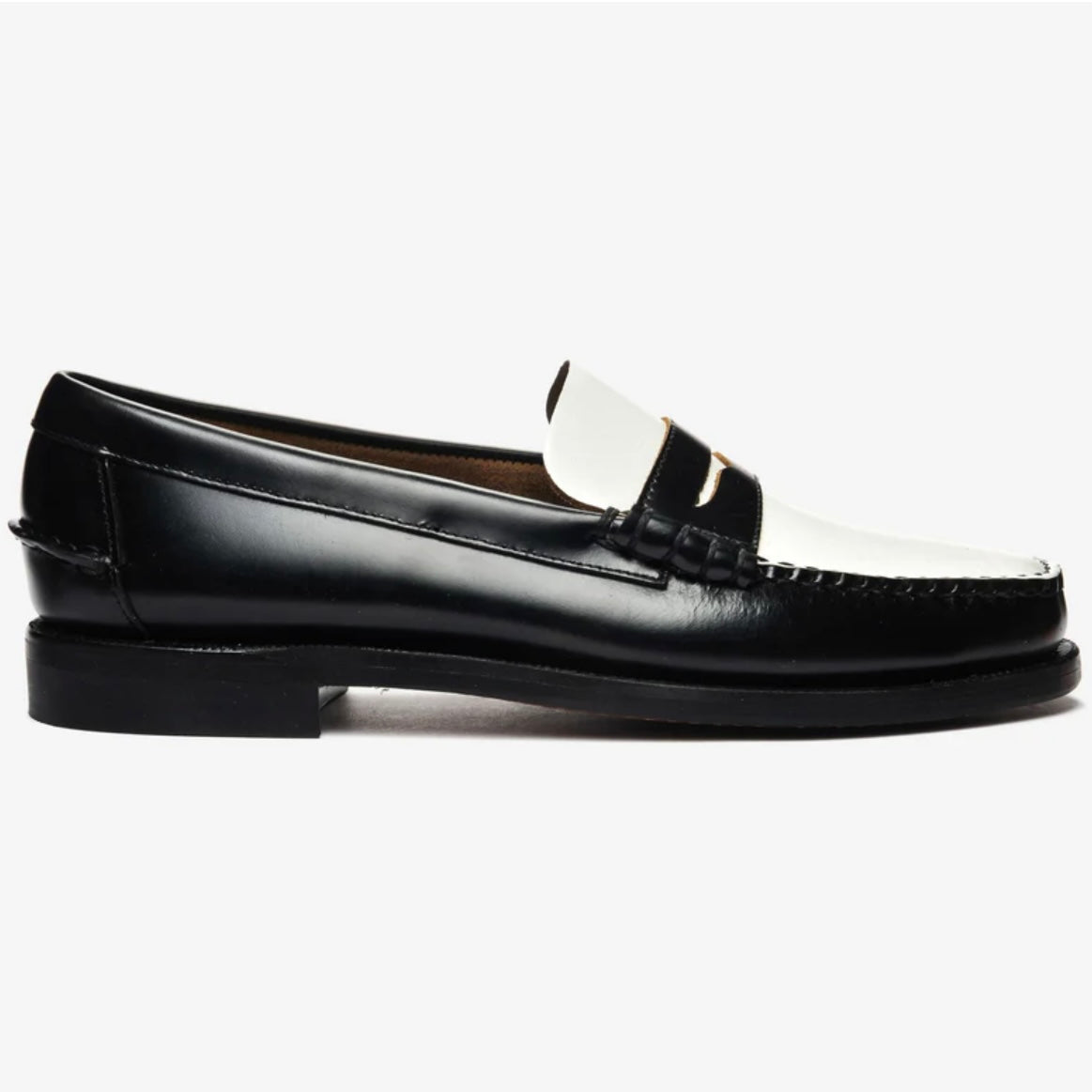 Mocassino penny Sebago Classic Dan in pelle nera e bianca