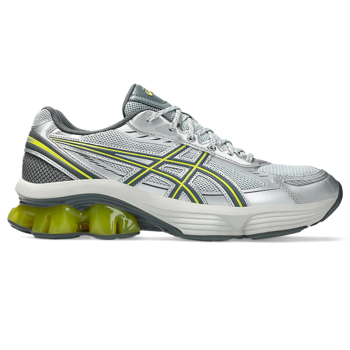 Sneaker running Asics Gel-Kinetic Fluent in pelle e tessuto grigio con gel giallo fluorescente