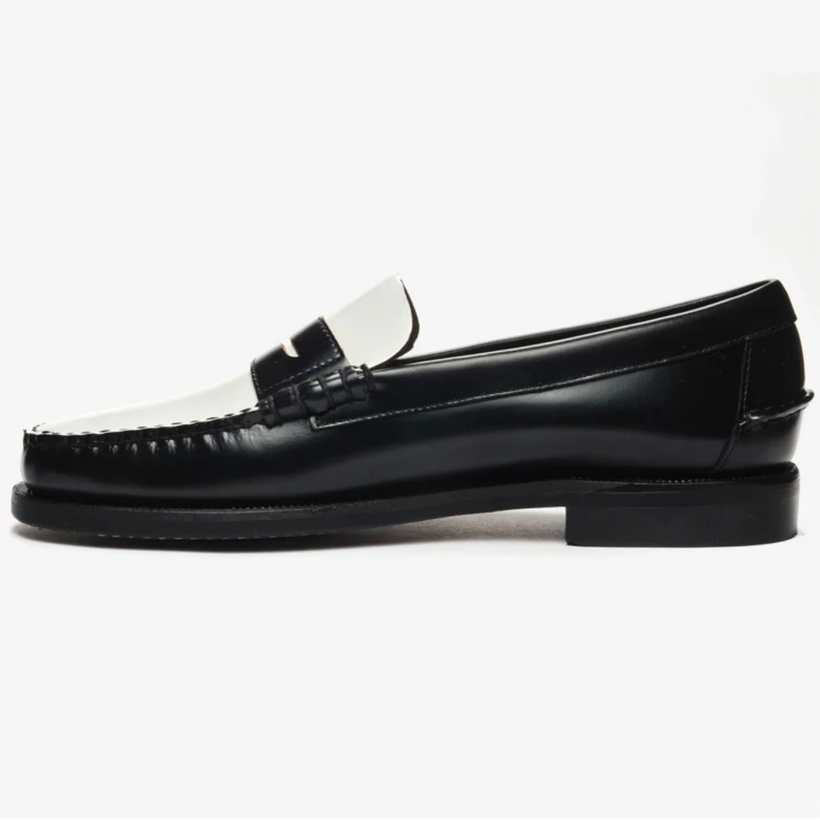 Mocassino penny Sebago Classic Dan in pelle nera e bianca