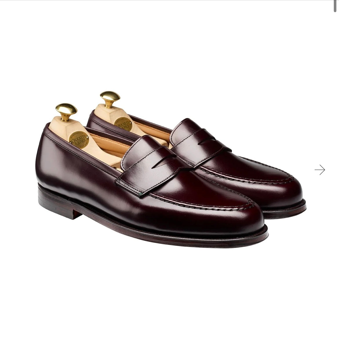 Crockett & Jones Boston penny loafer moccasin in burgundy leather