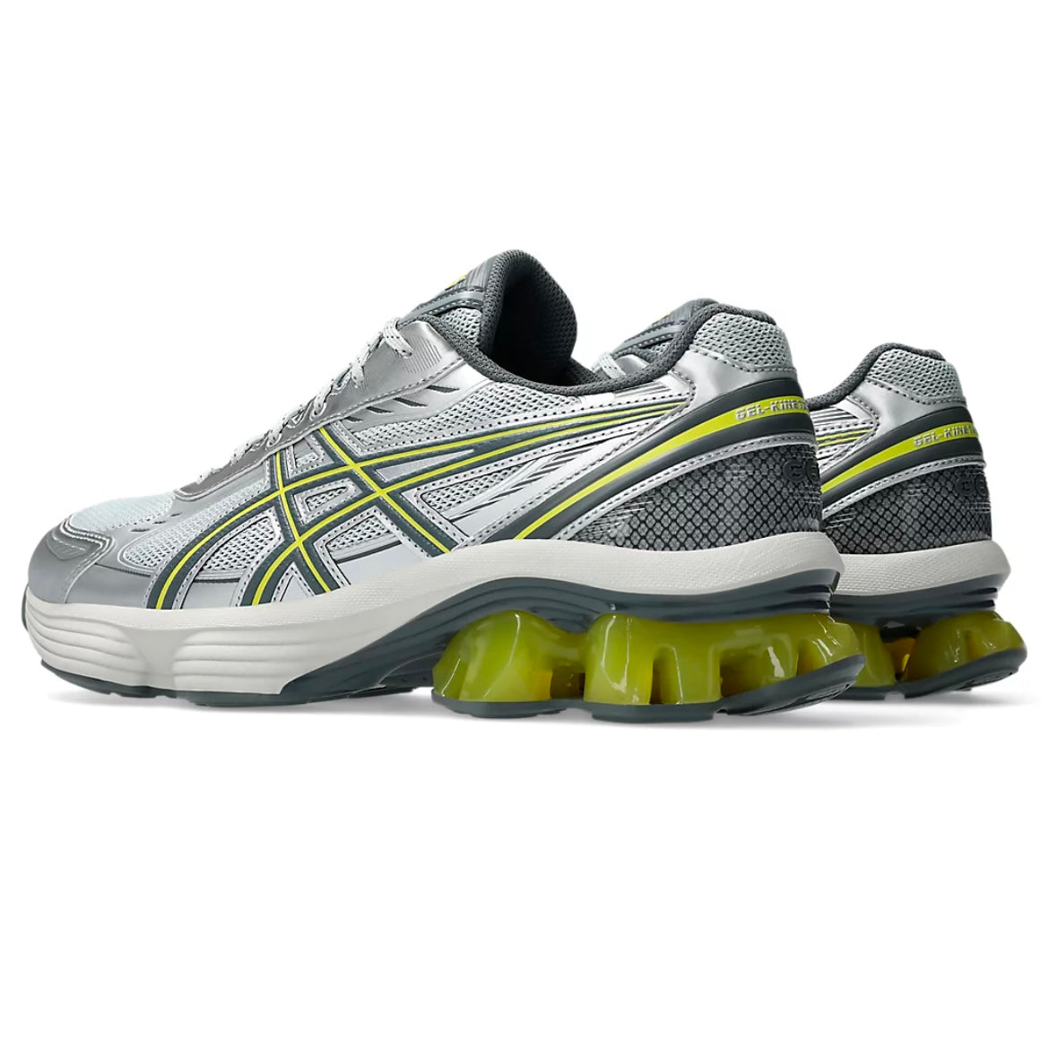 Sneaker running Asics Gel-Kinetic Fluent in pelle e tessuto grigio con gel giallo fluorescente