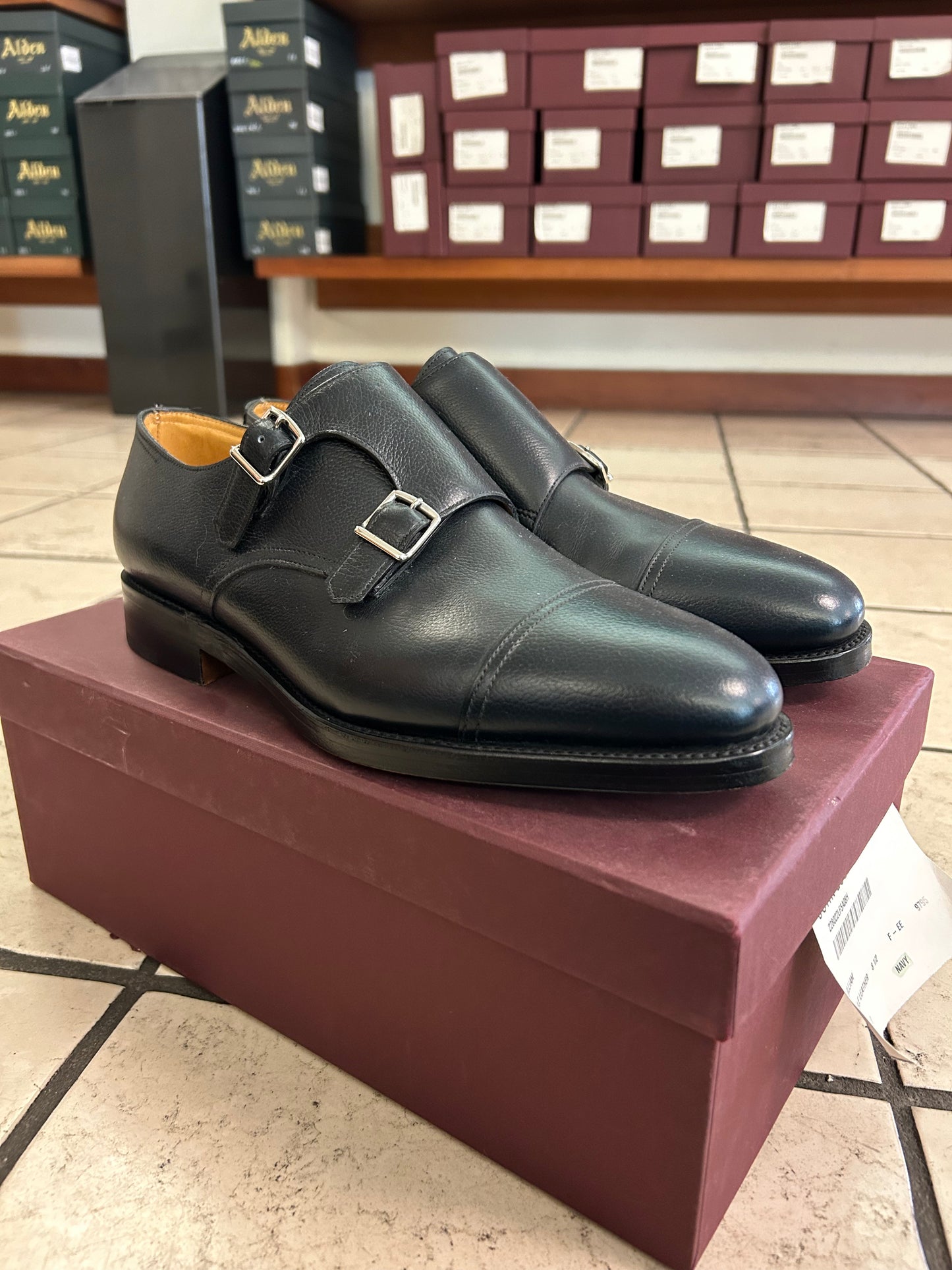 Doppia fibbia John Lobb William in pelle martellata blu (Taglia 8.5 UK)