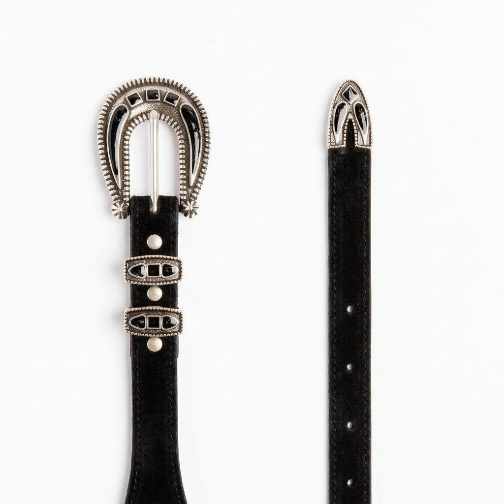 Cintura western Alberto Luti 726/35 in camoscio nero con fibbia nera