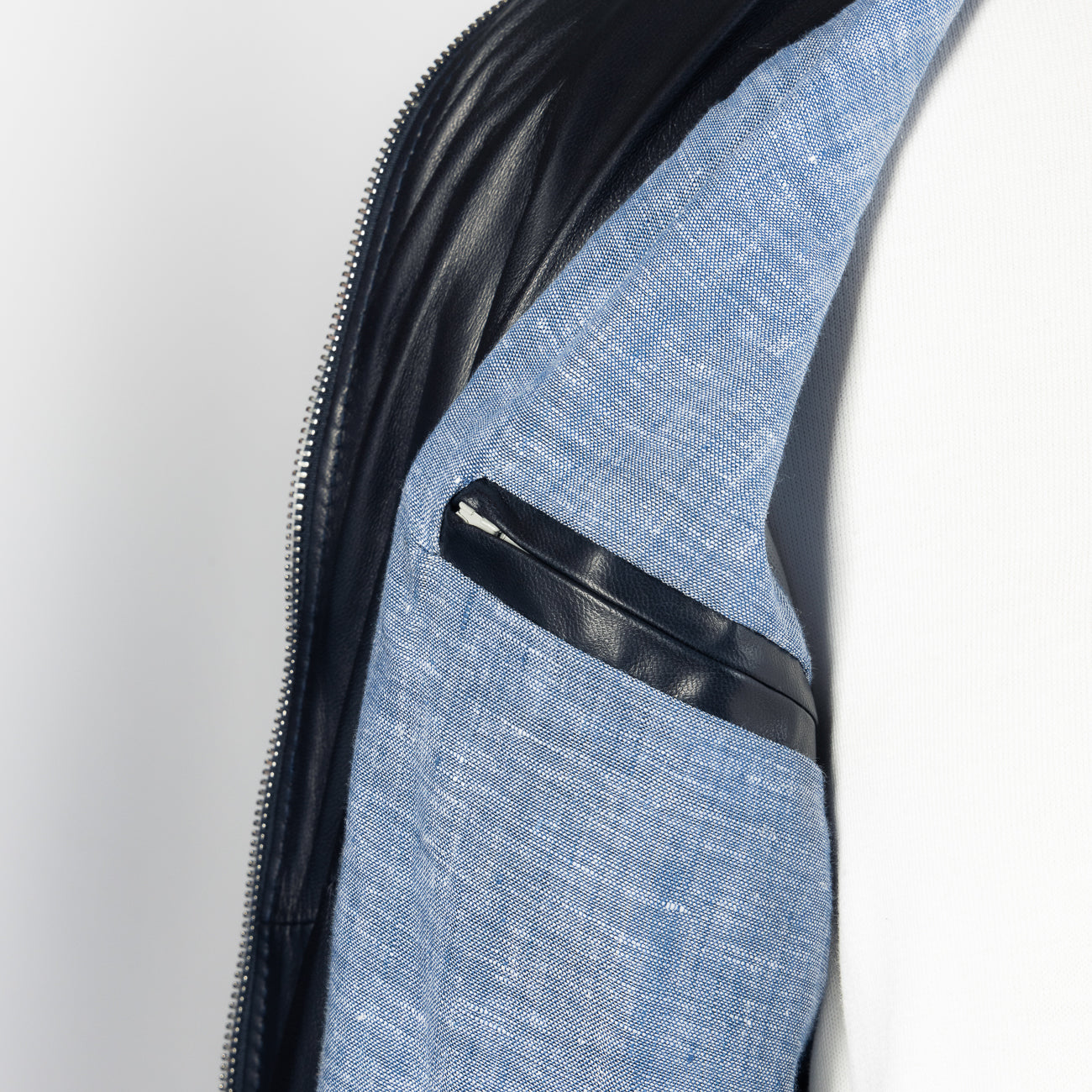 Giacca con zip Tailor's & Ties in pelle blu (Fodera in lino)