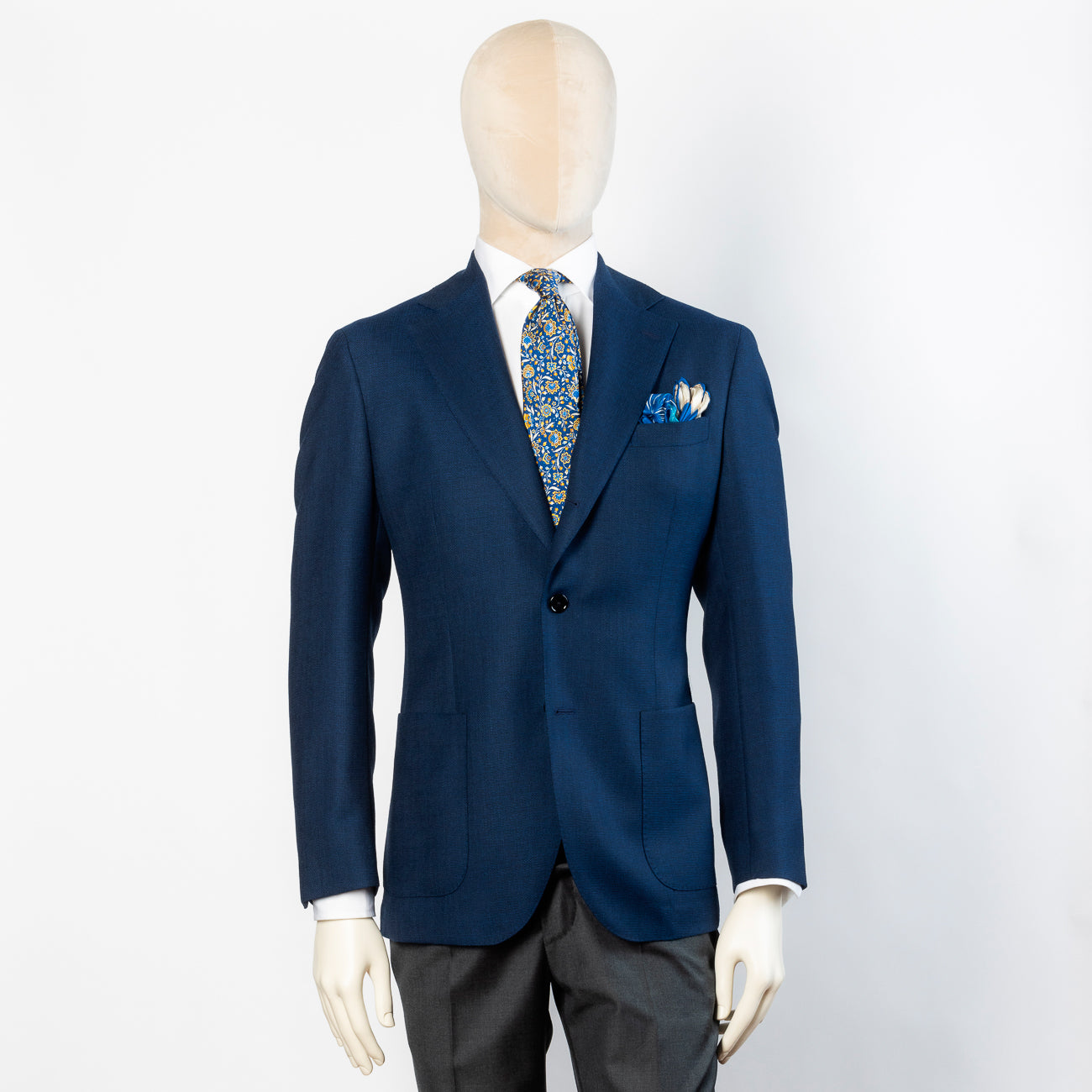 Giacca monopetto Tailor's & Ties in Hopsack di lana blu marine.