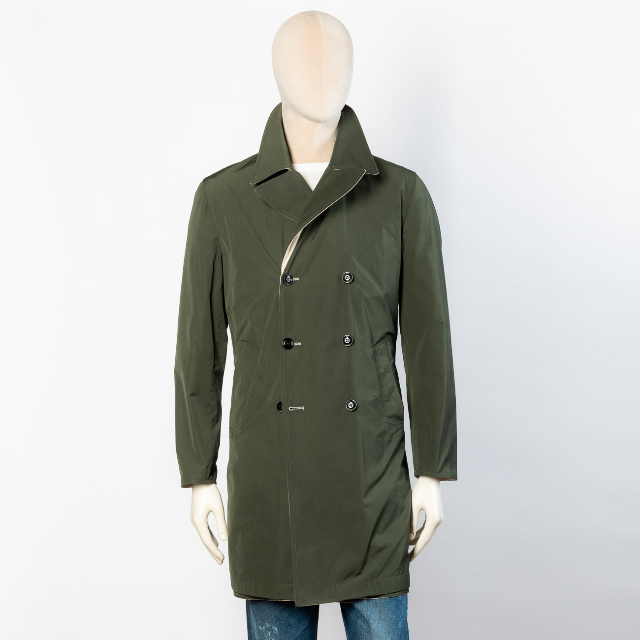 Cappotto reversibile Kired in tessuto tecnico verde e beige