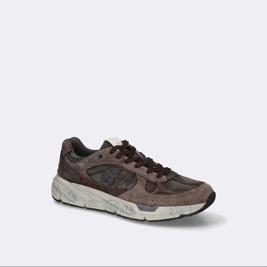Sneaker Premiata Mase25 in camoscio verde e tessuto marrone