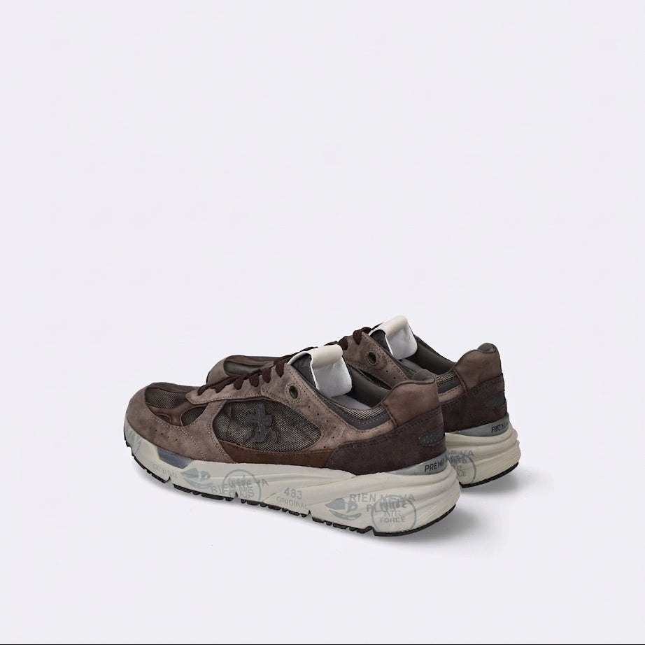 Sneaker Premiata Mase25 in camoscio verde e tessuto marrone