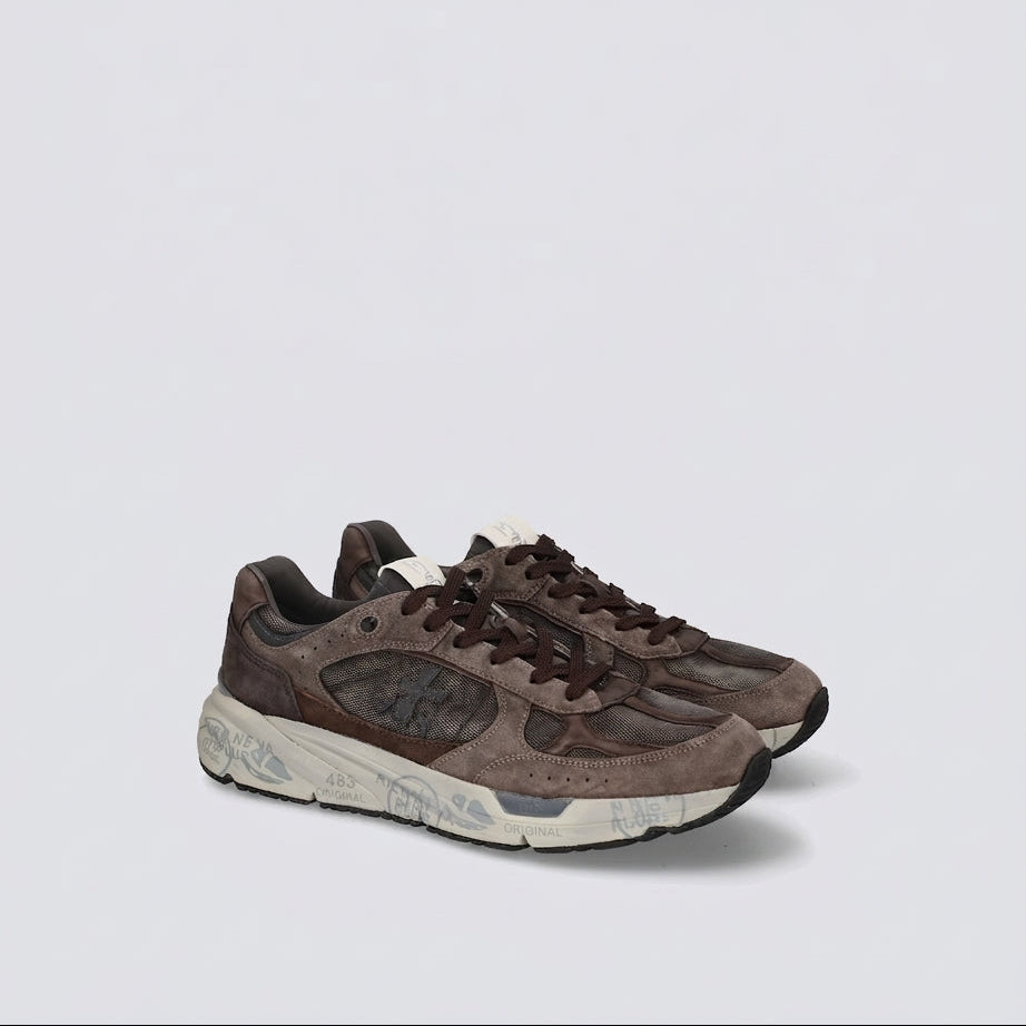 Sneaker Premiata Mase25 in camoscio verde e tessuto marrone