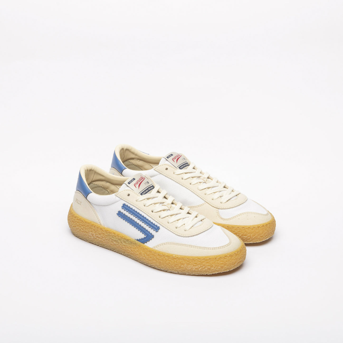 Sneaker eco-friendly Puraai Sky in tessuto bianco e logo azzurro
