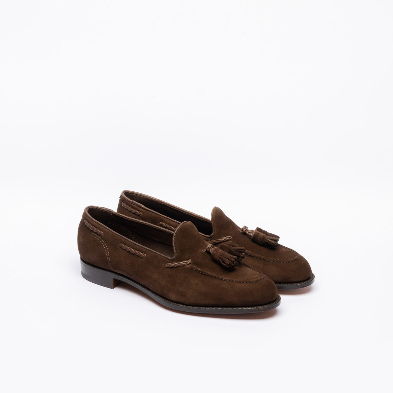 Mocassino con nappine Edward Green Belgravia Unlined in camoscio marrone