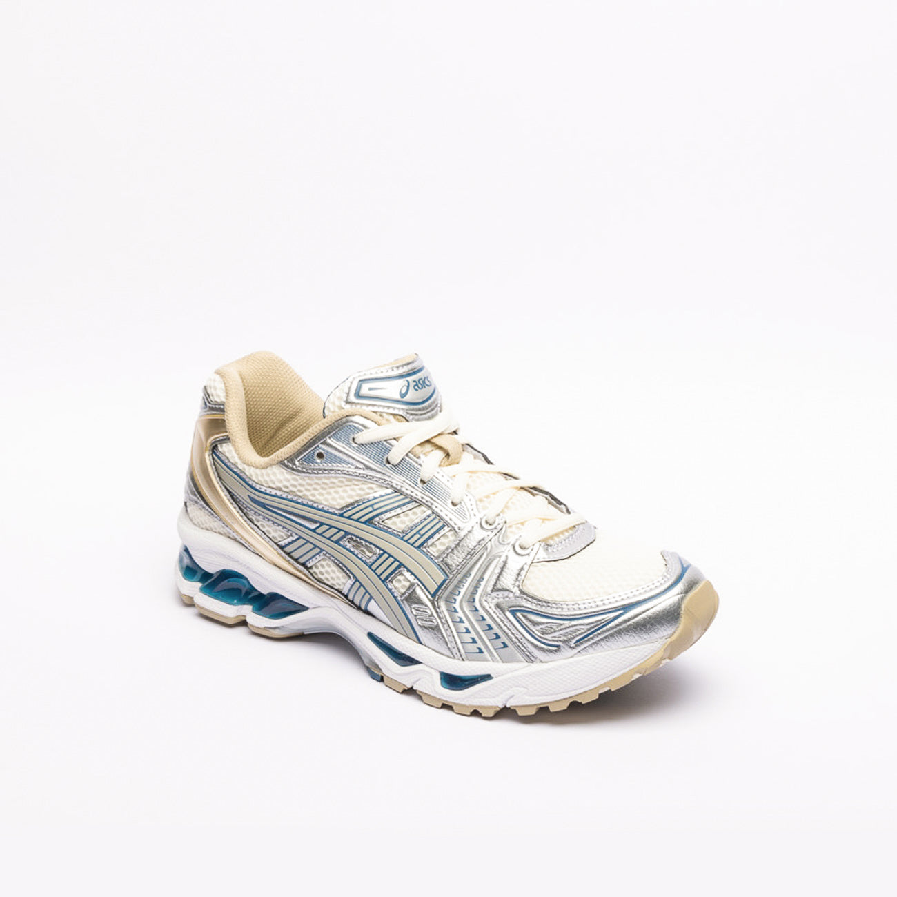 Sneaker running Asics Gel Kayano 14 in tessuto crema e pelle grigia