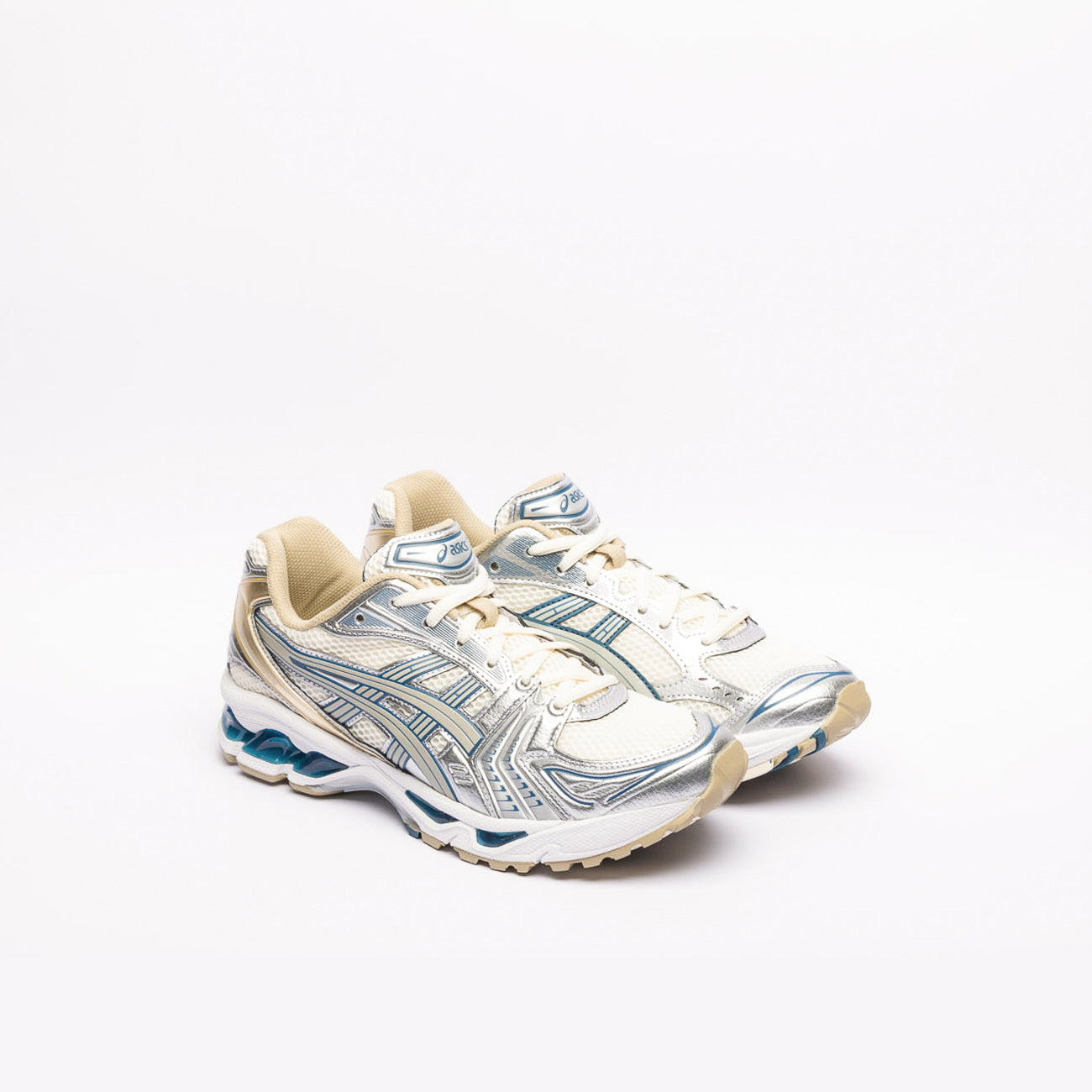 Sneaker running Asics Gel Kayano 14 in tessuto crema e pelle grigia