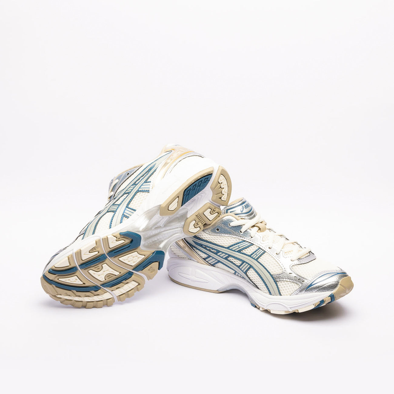 Sneaker running Asics Gel Kayano 14 in tessuto crema e pelle grigia