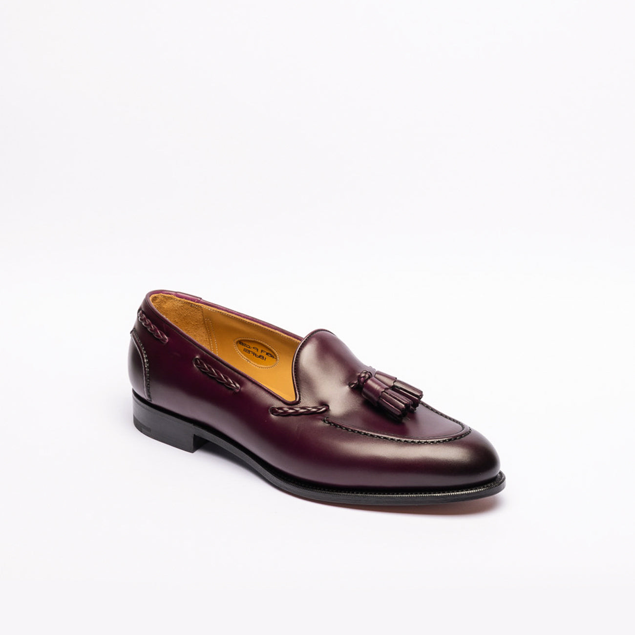 Mocassino con nappine Edward Green Belgravia in pelle bordeaux (Nightshade antique claf)