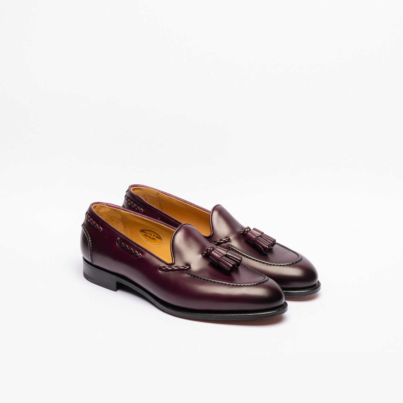 Mocassino con nappine Edward Green Belgravia in pelle bordeaux (Nightshade antique claf)