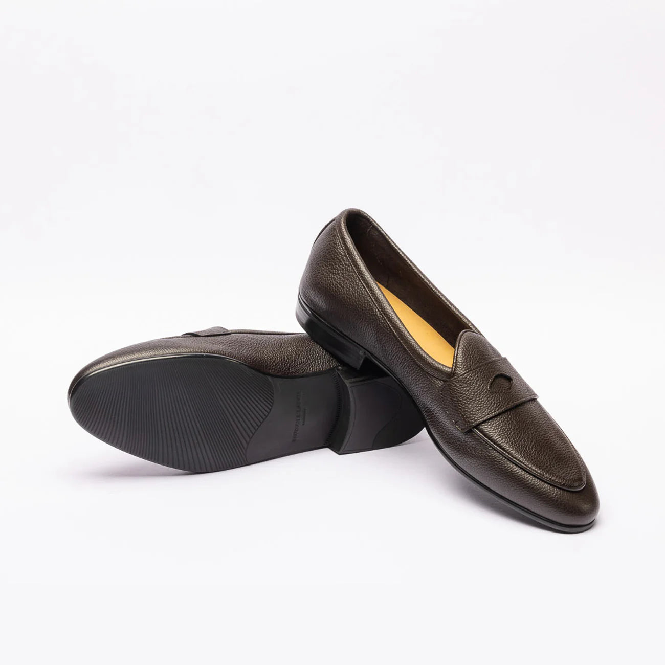 Mocassino penny Baudoin & Lange in pelle martellata marrone