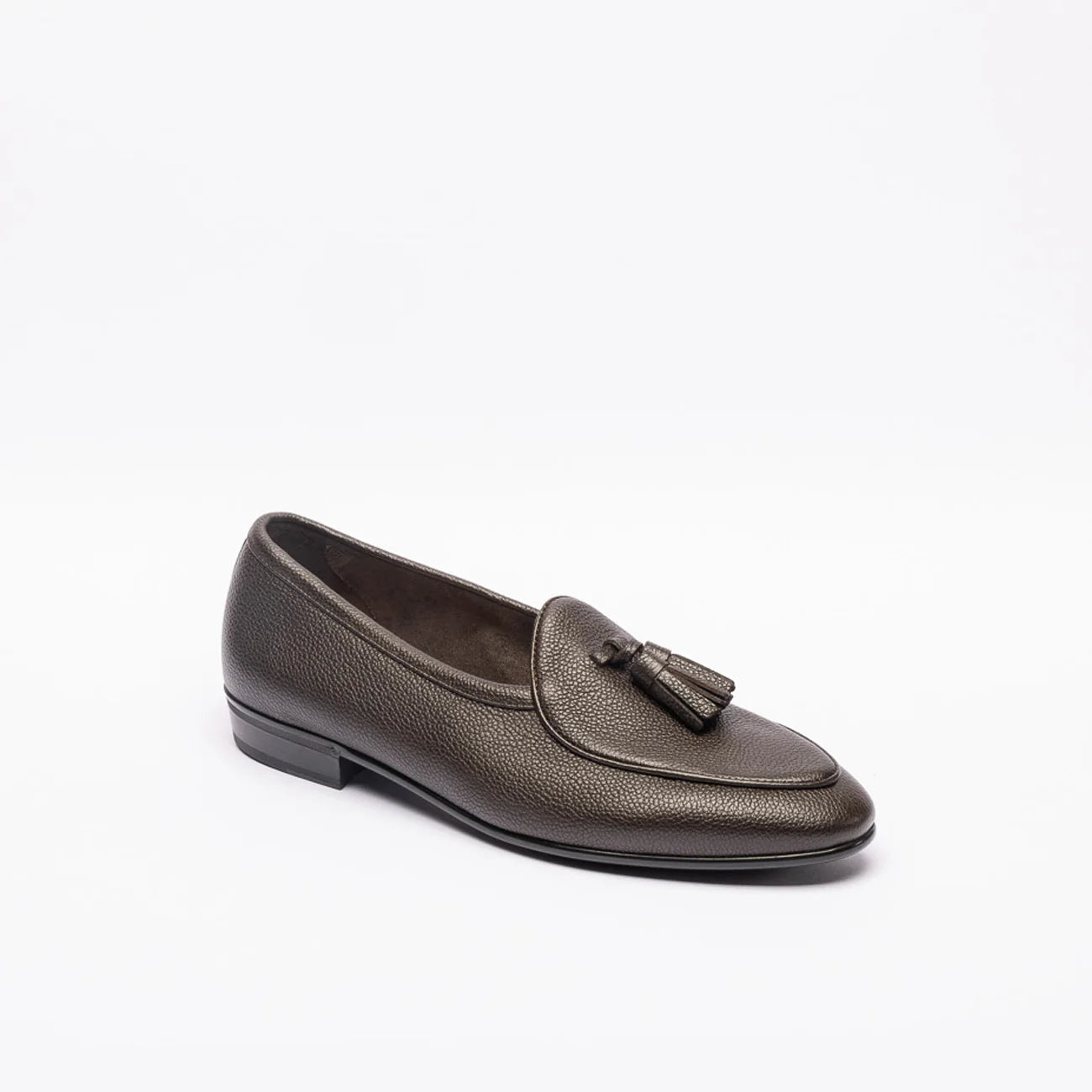 Mocassino con nappine Baudoin & Lange in pelle martellata marrone