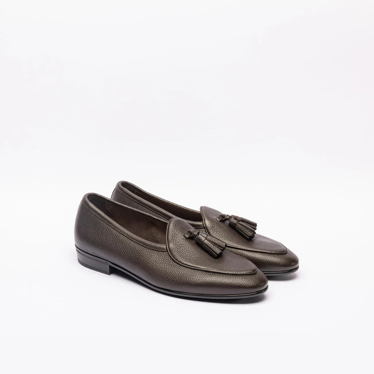 Mocassino con nappine Baudoin & Lange in pelle martellata marrone