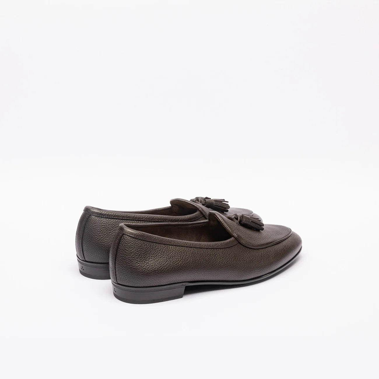 Mocassino con nappine Baudoin & Lange in pelle martellata marrone