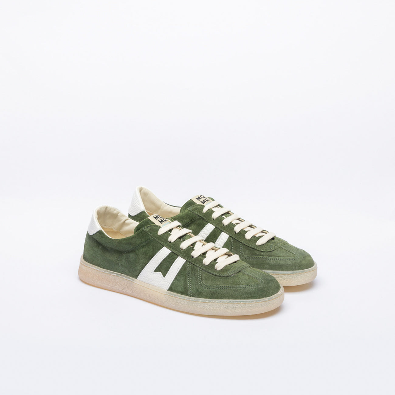 Sneaker Moma Vulcano in camoscio verde e logo bianco