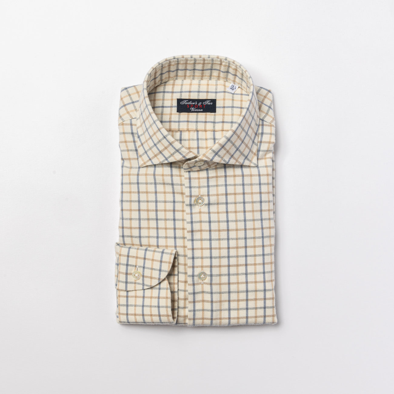 Camicia classica Tailor's & Ties in cotone e cashmere a quadri giallo e blu