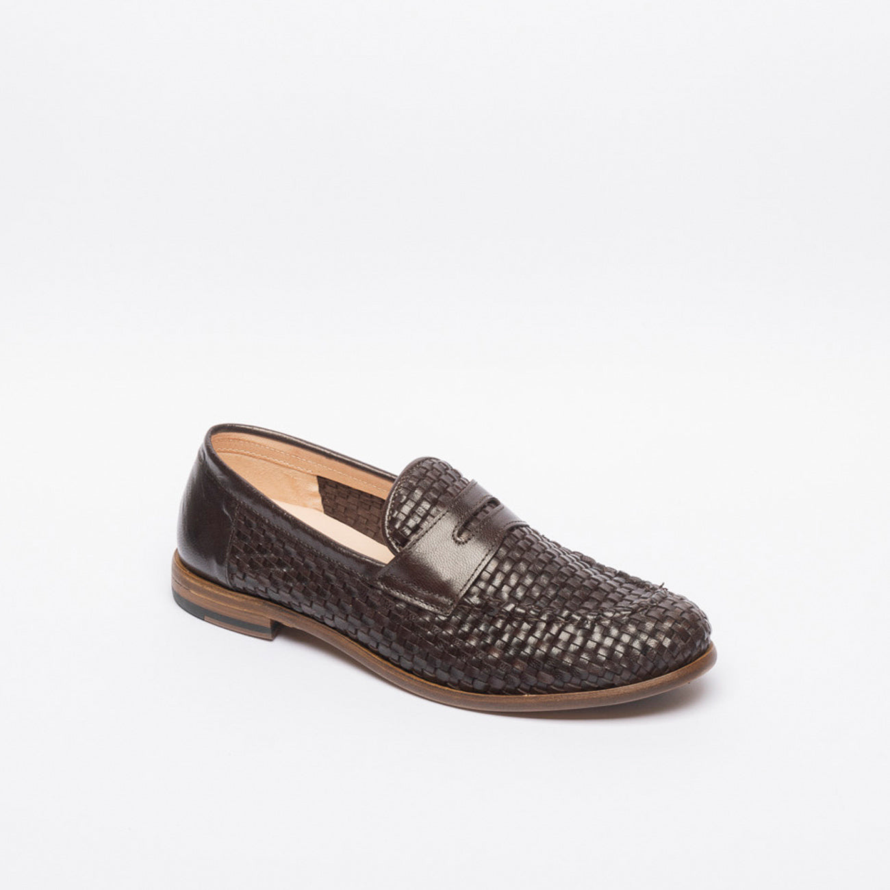 Mocassino penny Auraflex in pelle intrecciata marrone