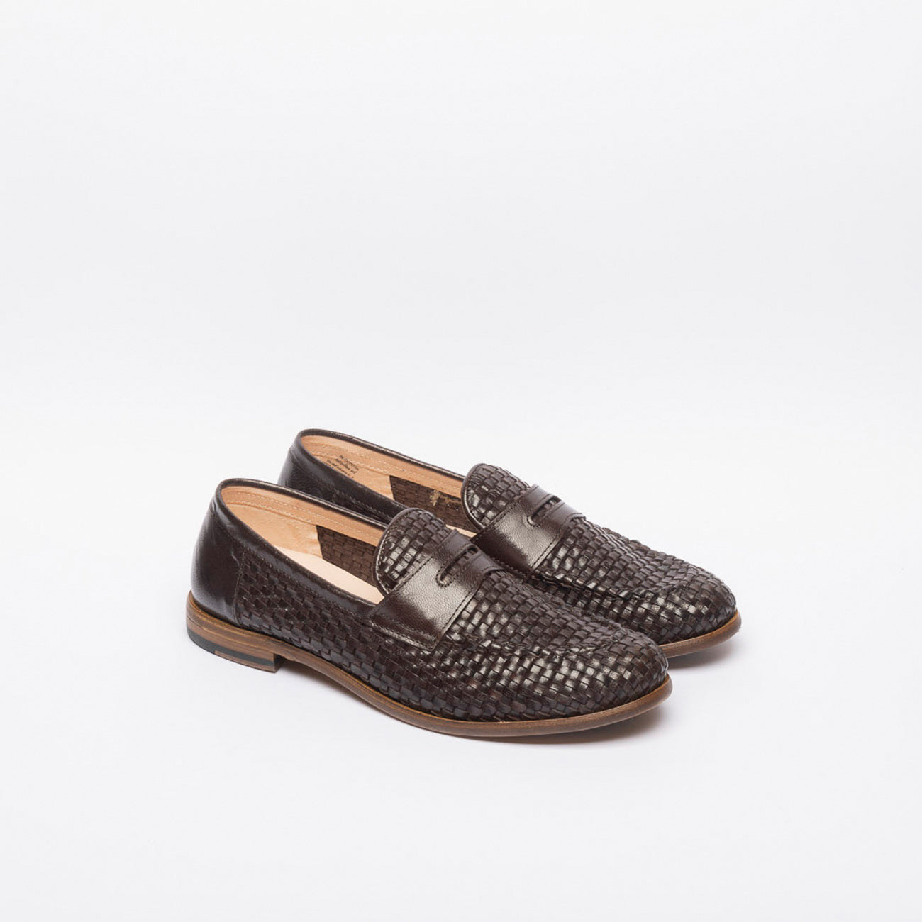 Mocassino penny Auraflex in pelle intrecciata marrone