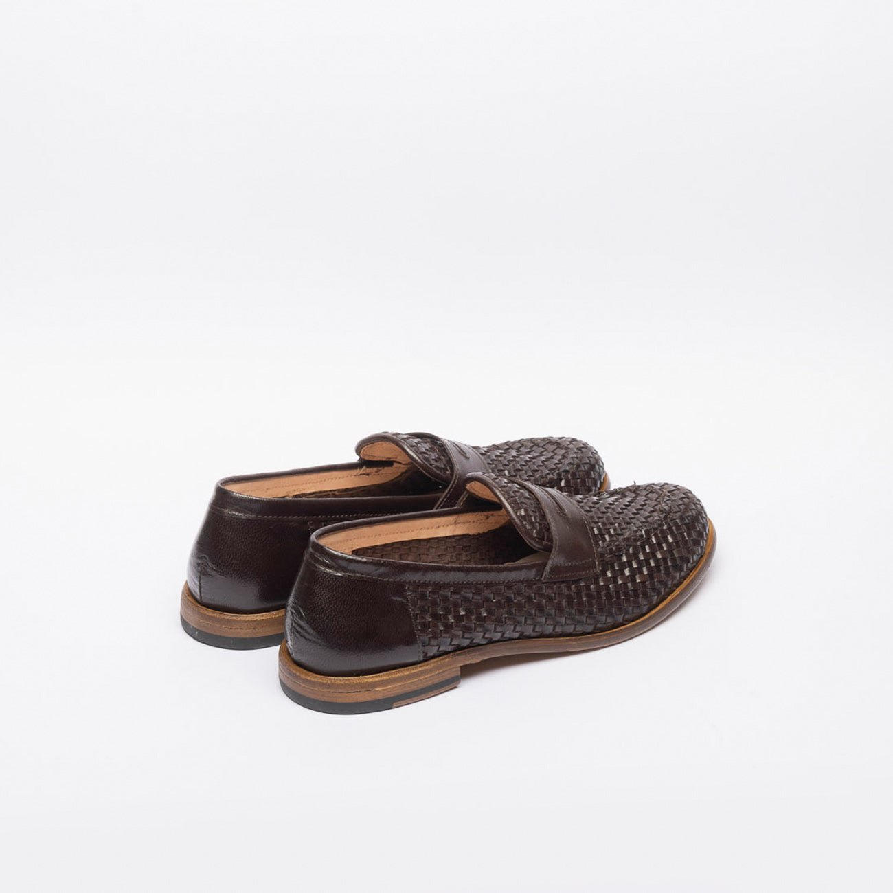 Mocassino penny Auraflex in pelle intrecciata marrone