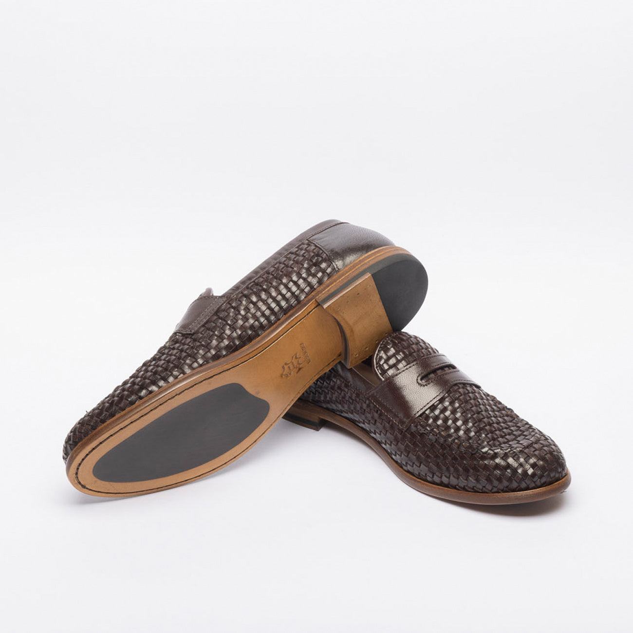 Mocassino penny Auraflex in pelle intrecciata marrone
