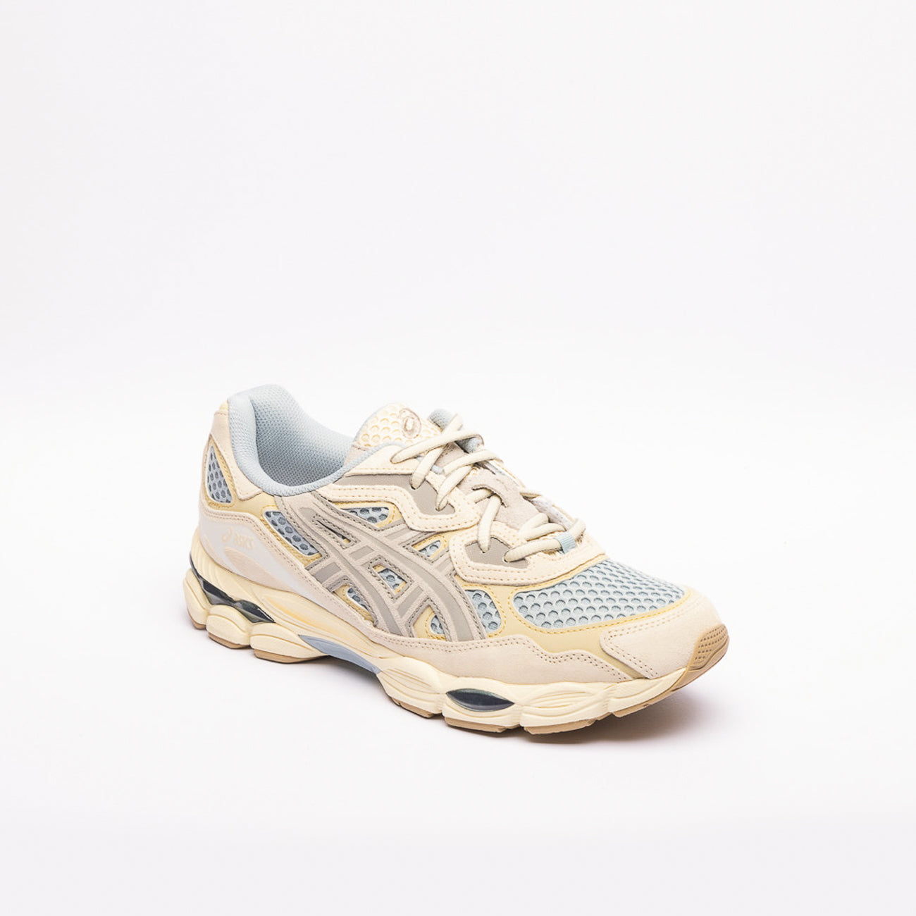 Sneaker running Asics Gel NYC in tessuto azzurro e camoscio beige