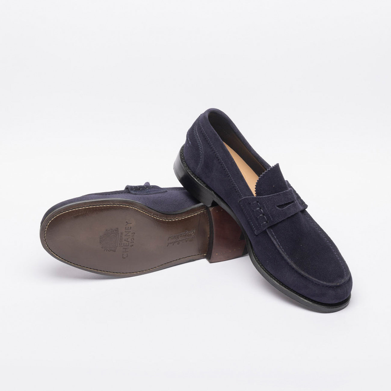 Mocassino penny Cheaney Joseph & Sons Dover EF ALT in camoscio blu (Indigo calf suede)