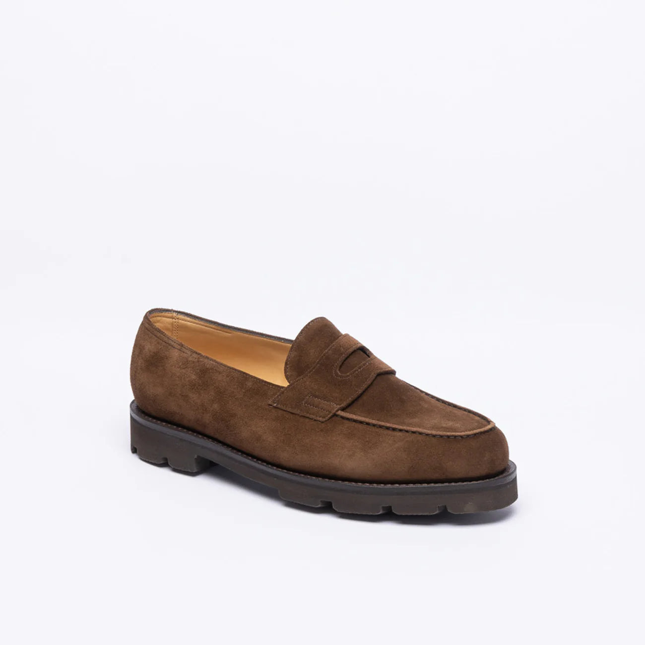 Mocassino penny John Lobb Lopez in camoscio marrone con Walking Sole (Fitting E)