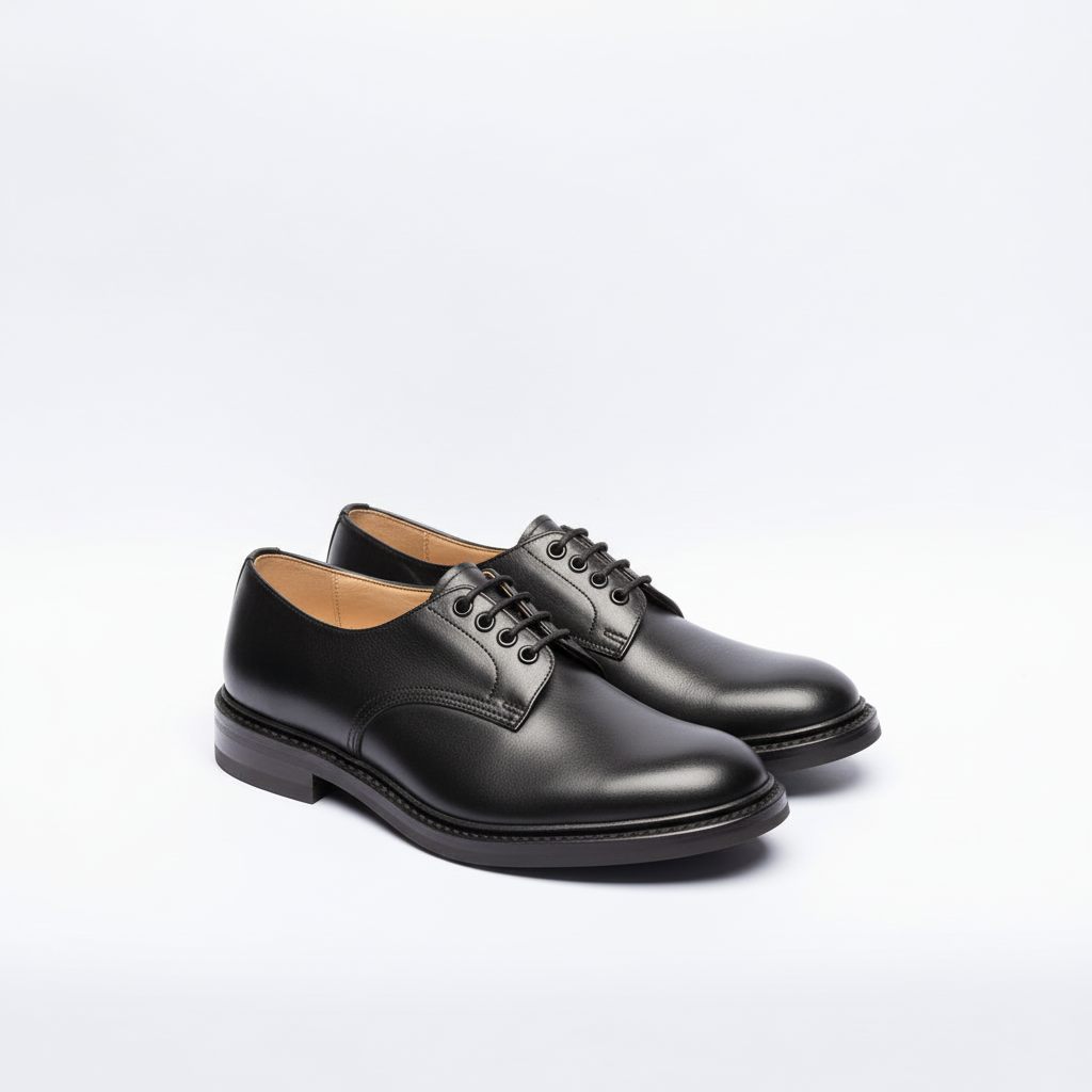 Stringata derby Tricker's Daniel in pelle nera (Suola Dainite)